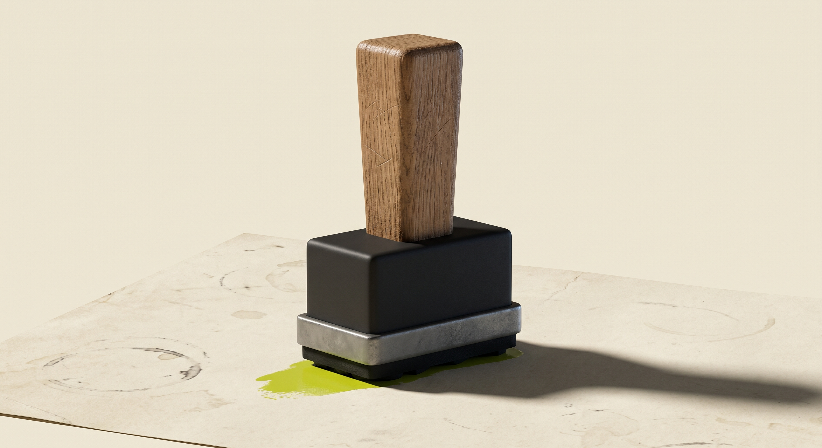 3D render of the GS rubber stamp resting on blotting paper